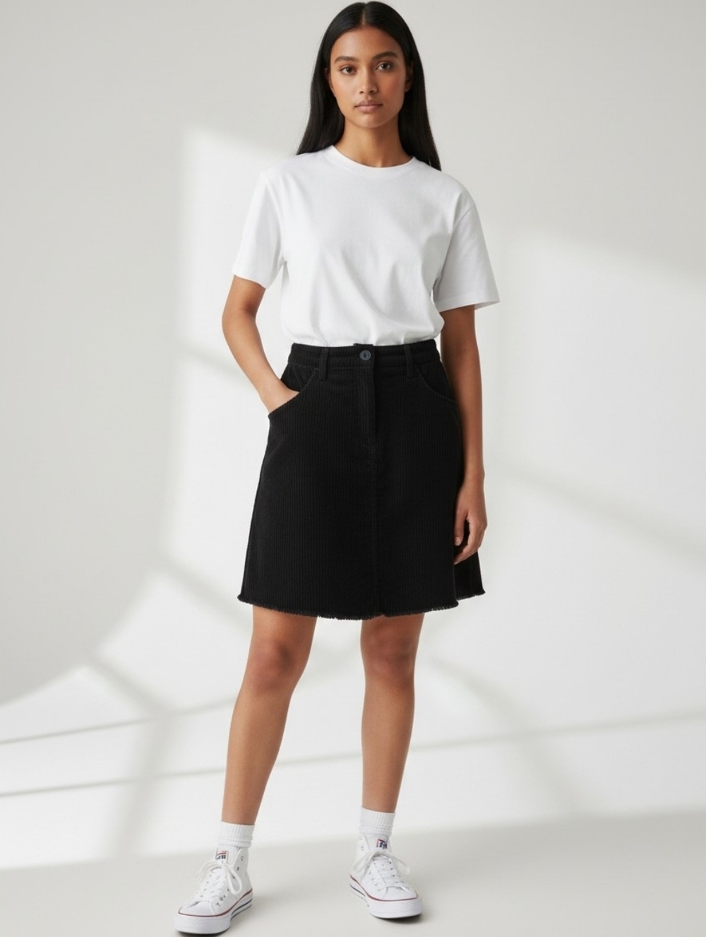 NWT Dixie Black Ribbed Corduroy Pockets Skirt (XXL)